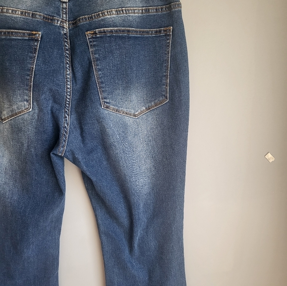 Tall faded distressed boot cut jeans
